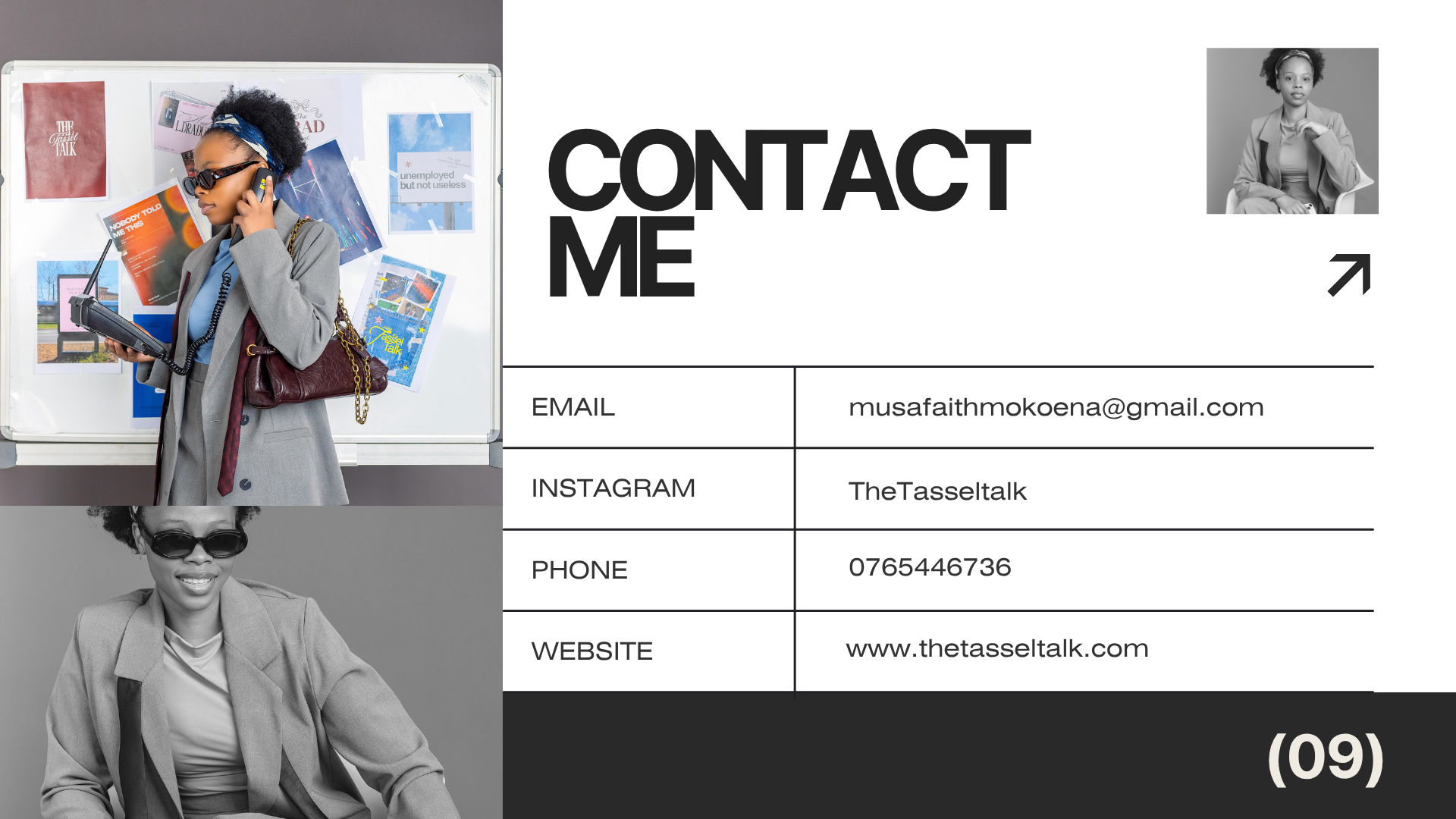 Tassel Talk portfolio slide 09: Contact